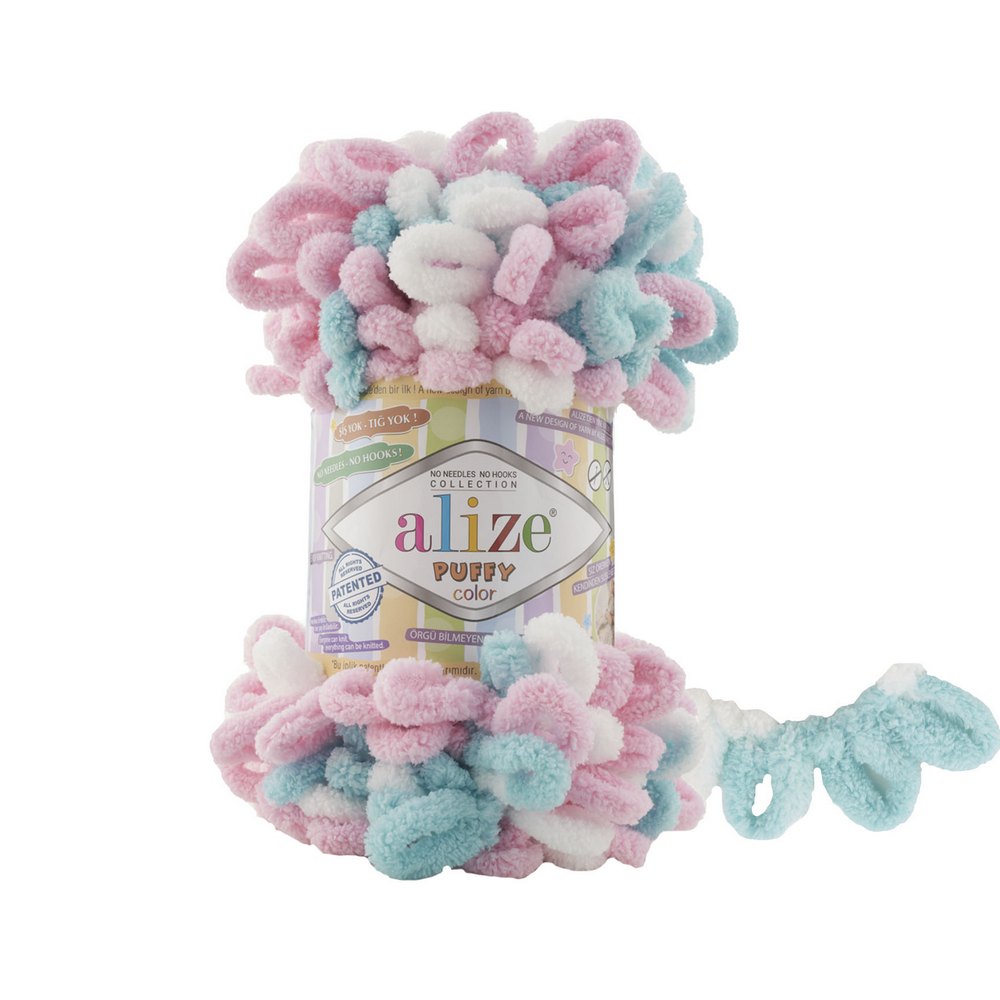 Пряжа Alize PUFFY COLOR (Цвет: 6377 бело-розово-мятный)