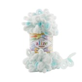 Пряжа Alize PUFFY COLOR (Цвет: 6491 белый/бирюза)