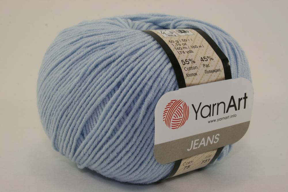 Пряжа Yarn Art JEANS  (Цвет: 75 небесно-голубой)