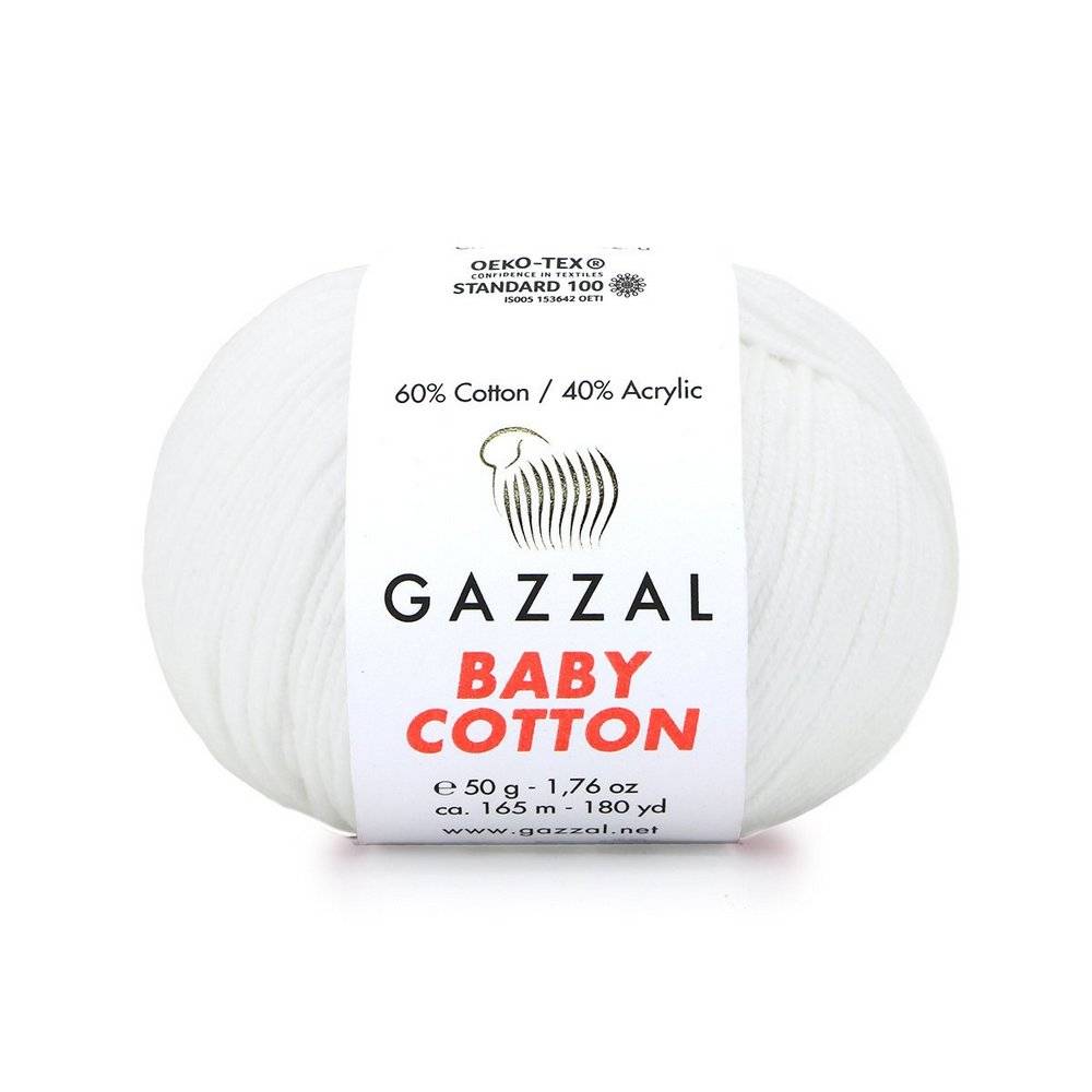 Пряжа Gazzal BABY COTTON (Цвет: 3432 белоснежный)