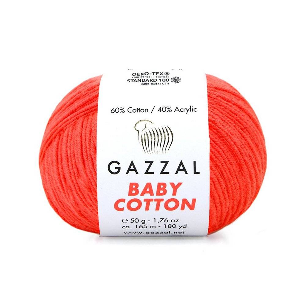 Пряжа Gazzal BABY COTTON (Цвет: 3459 оранжевый коралл)