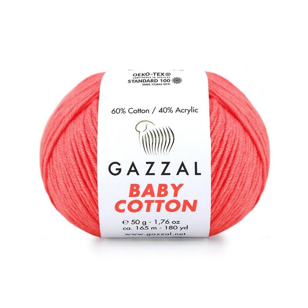 Пряжа Gazzal BABY COTTON (Цвет: 3460 яркий коралл)