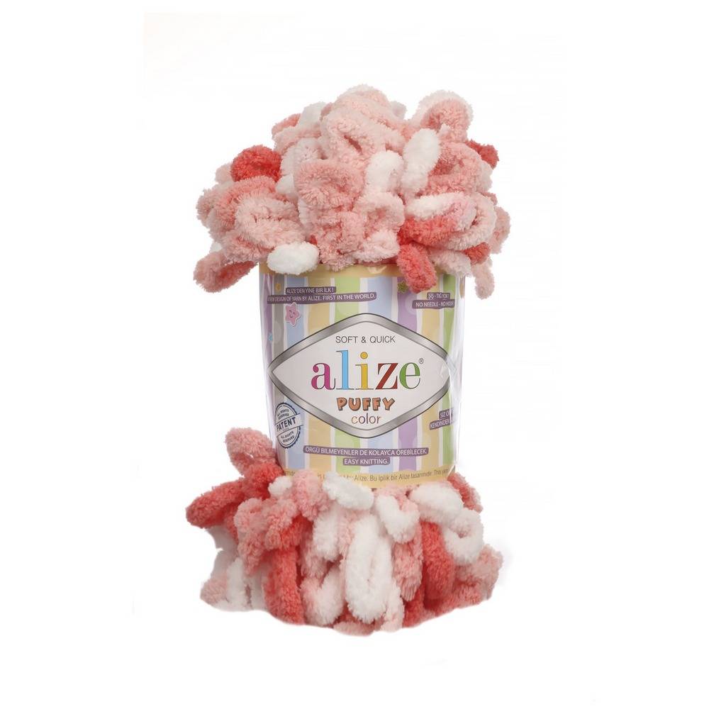 Пряжа Alize PUFFY COLOR (Цвет: 5922 бело-коралловый)