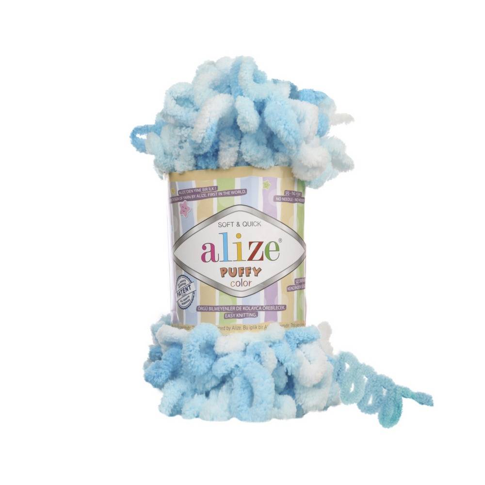 Пряжа Alize PUFFY COLOR (Цвет: 5924 бело-бирюзовый)