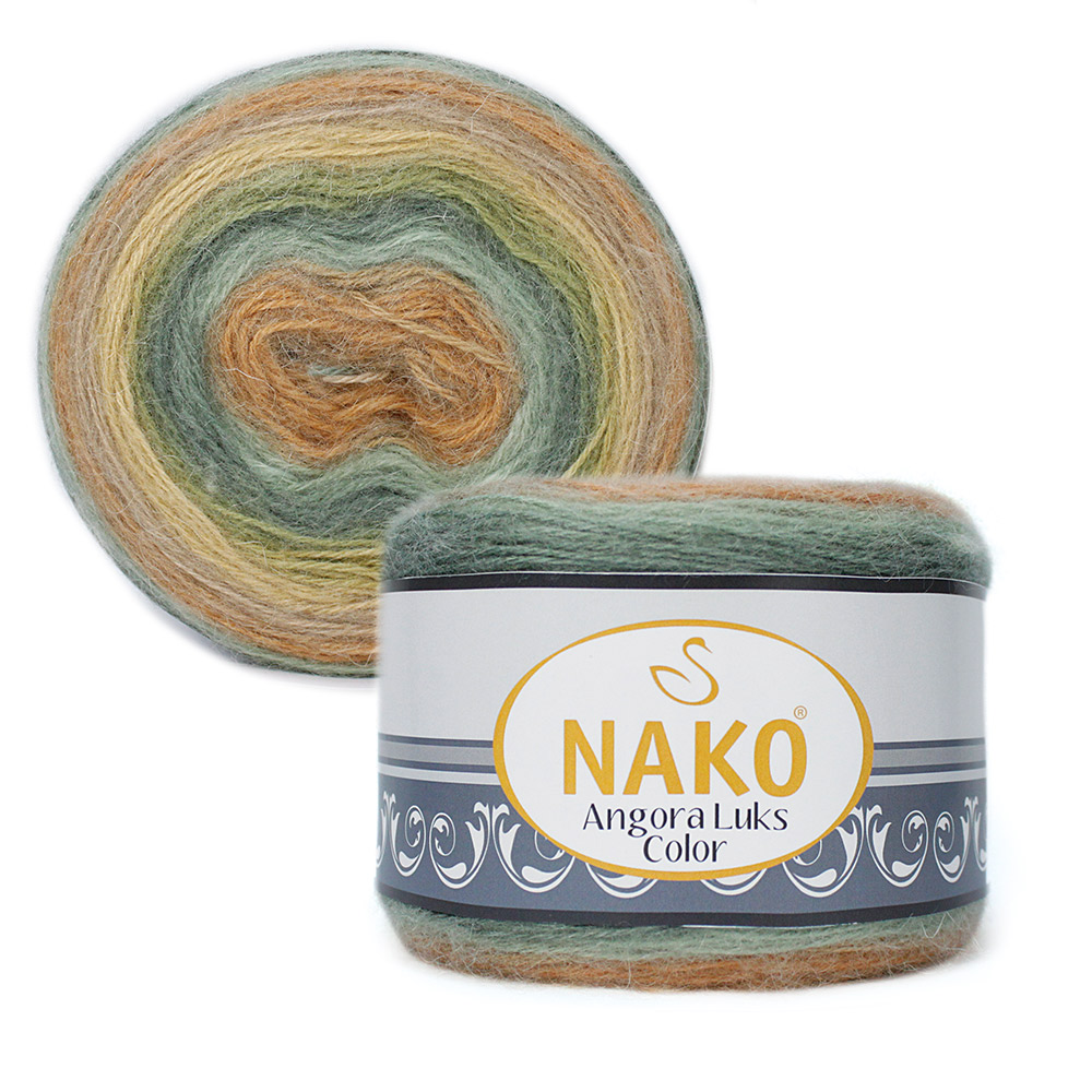 Пряжа Nako ANGORA LUKS COLOR (Цвет: 81912 зелено-бежево-терракотовый)