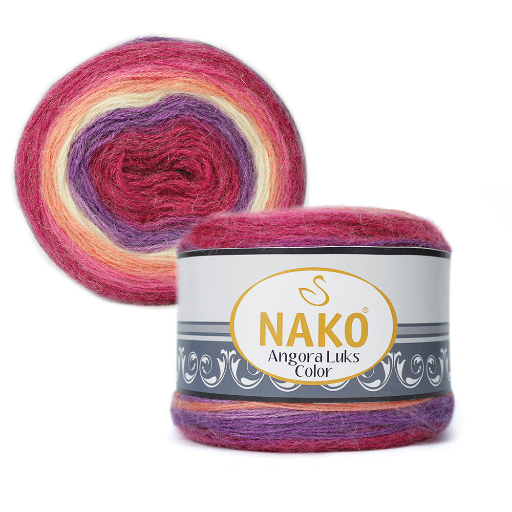 Пряжа Nako ANGORA LUKS COLOR (Цвет: 81917 малиново-кораллово-сиреневый)