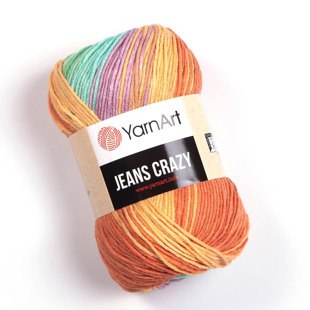 Пряжа Yarn Art JEANS CRAZY (Цвет: 8202 оранжево-желто-сиренево-салатовый)